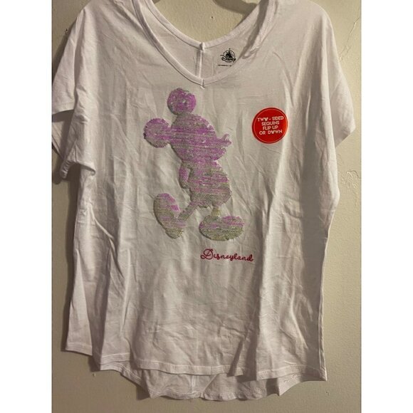 Disney Parks Magic Mirror Sequin Mickey Mouse Reversible V-Neck High Low Shirt S - Picture 6 of 10